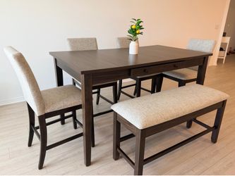 Bobs Furniture Homeworks 6 Piece Dark Brown & Gray Upholstered Dining Set
