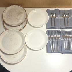 22 pcs high quality dinner set plates forks spoons and napkins