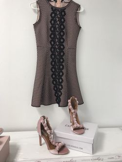 New pink & black dress with velvet heels set