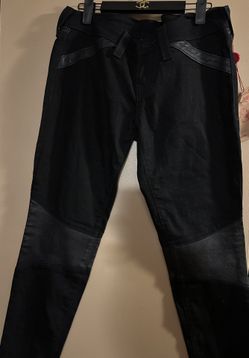 BRAND NEW BLACK DENIM & LEATHER WOMEN TRUE RELIGION JEANS SIZE 29 
