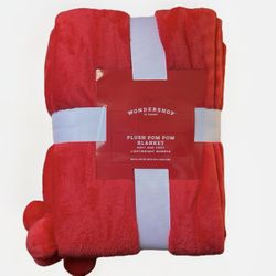 New! Wondershop☃️Red Plush Pom Pom Blanket