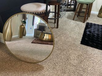 Round Wall Mirror with Gold Metal Frame