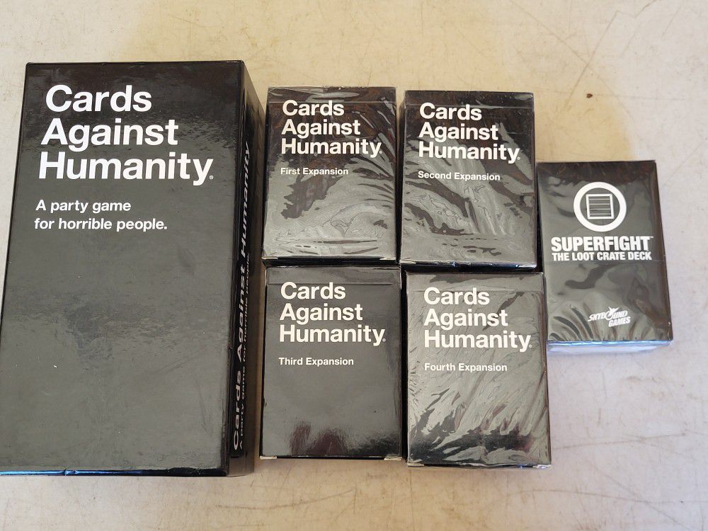 Cards Against Humanity Starter And 5 Expansion Paks 1,2,4,superfight Still Sealed 