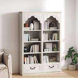 Modern 5-Shelf Bookcase Display Shelf Antique Arched Bookshelf with Drawers