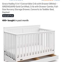 Graco Hadley 5-1 Convertible Crib & Mattress Like New