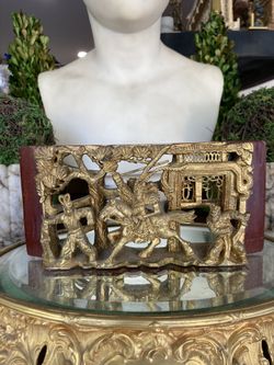 Vintage Chinese Carved Gilt Wood Block Panel Decoration
