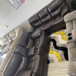 Winter clearance sale. Madrid Brown leather reclining sofa loveseat set now $1199. Easy finance option. Same day delivery.