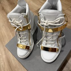 Giuseppe Zanotti White Gold High-Top Wedge Sneakers – Authentic