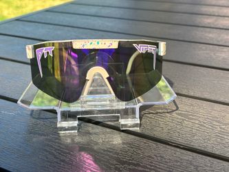 Pit Viper Shield Sunglasses Mirrored Black Lens Beige Speckled Plastic Frame