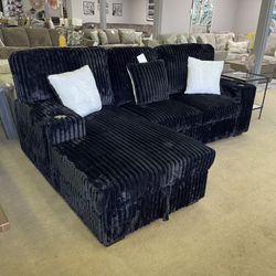 Venice Corduroy Storage Sleeper Sectional w/ Dual Cupholders & USB Ports 