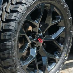 22" Chevy Silverado GMC Sierra Replica Wheels & Tires OFF-ROAD Tahoe Suburban Escalade Yukon Ram Tundra Titan Rims Rines Llantas.. Setof4 