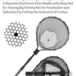 Rubber Fishing Net Large Folding Landing Net,Collapsible Aluminum Pole Handle with Deep Net for Fishing,Big Fishing Net for Freshwater and Saltwater,F