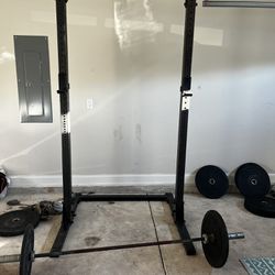 Squat rack, Bar, and plates