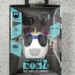 Unicorn Critter Budz True Wireless Earbuds charging case & USB charging wire NEW