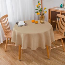 NLMUVW Round Linen Table Cloth 48 Inch, Burlap Tan Coffee Tablecloth
Textured Water Resistant Farmhouse Rustic Table Cover for Dining Kitchen