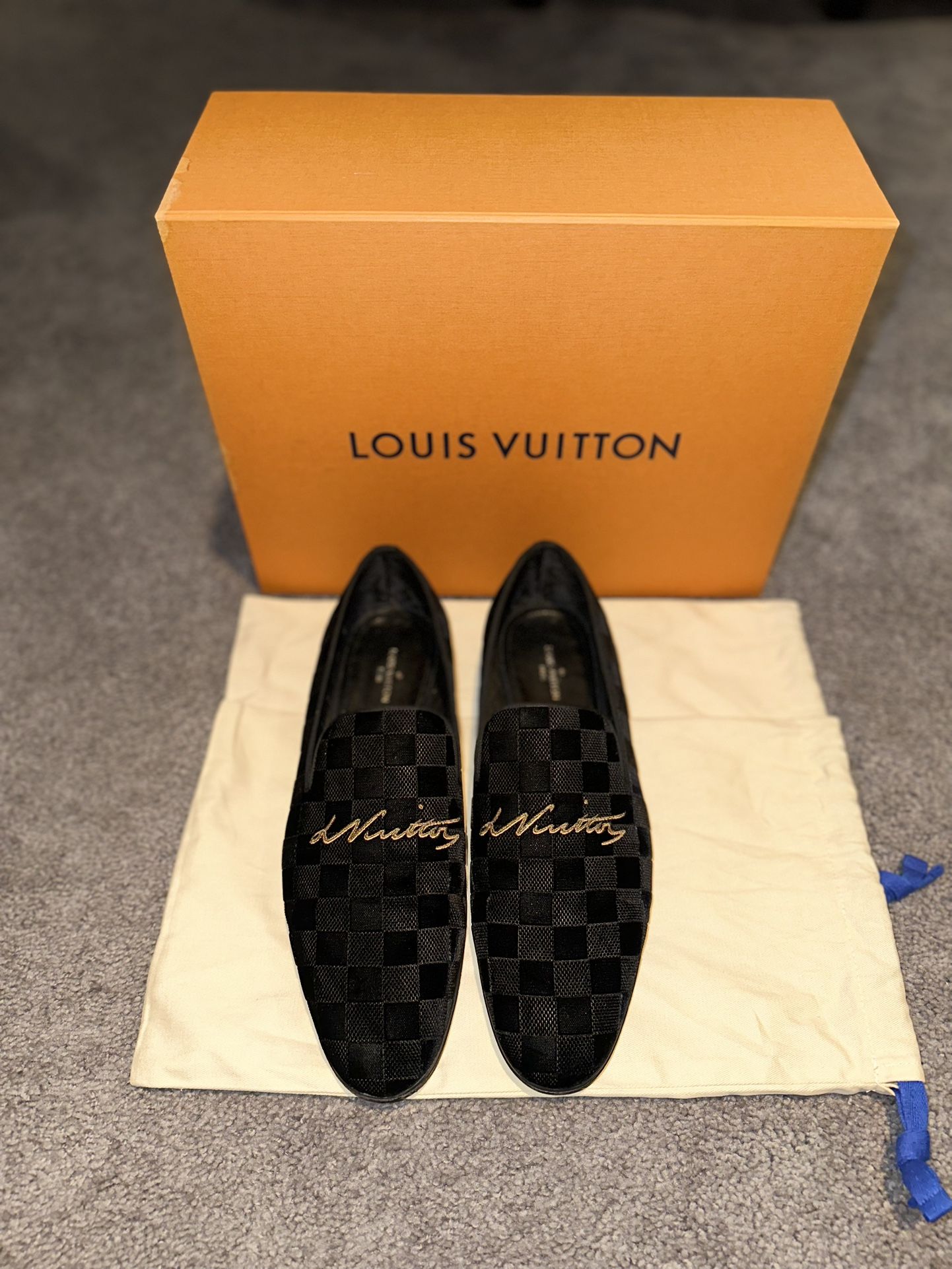 Authentic Mens Louis Vuitton Auteuil Loafers Damier Black...