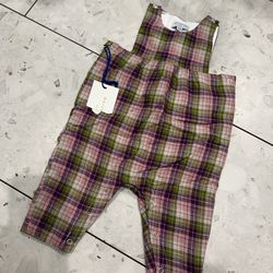 Maison Me Plaid Overall One-Piece Sleeveless Pink Green Purple 3-6 Months