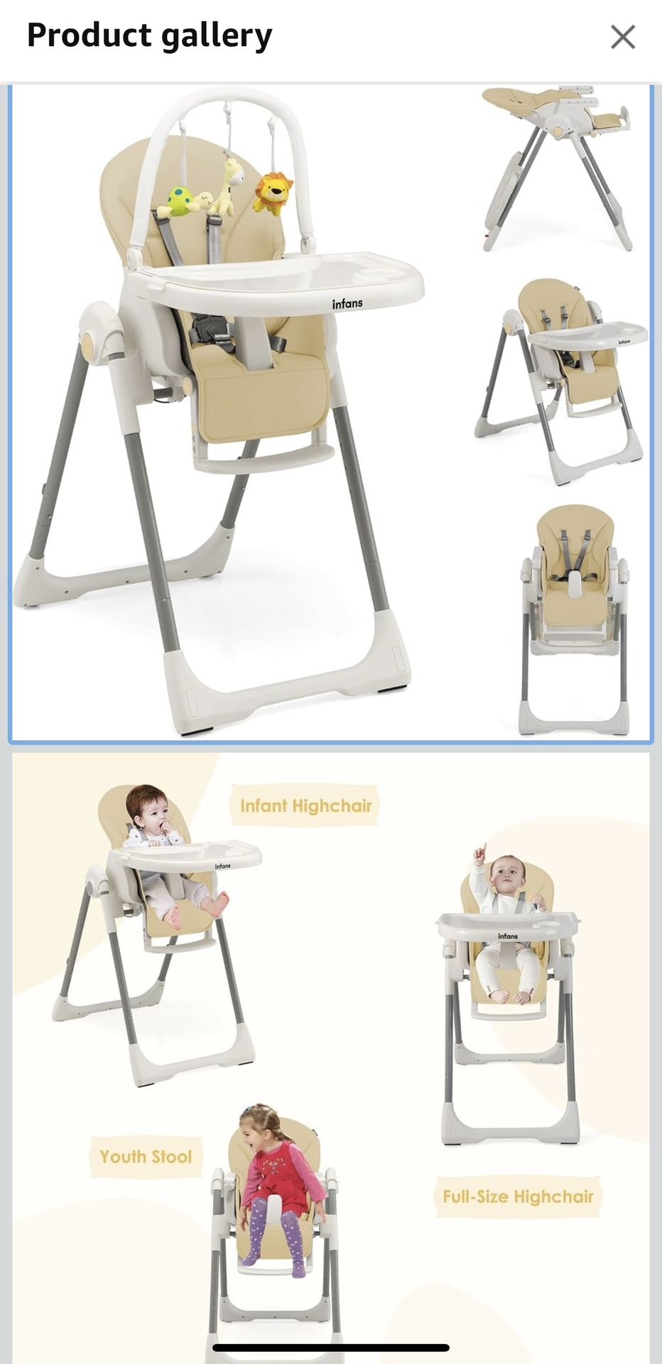INFANS High Chair for Babies and Toddlers, Foldable Highchair