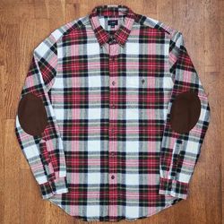 J. Crew Men's Heavyweight Plaid Flannel Shirt With Suede Elbow Patches (Size: Medium)