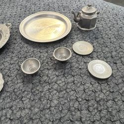 Vintage Made in Germany Pewter Puppen Wein Service for Dollhouse Doll
