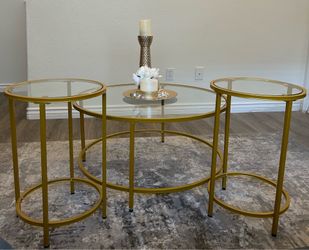 Gold 3 piece coffee table set