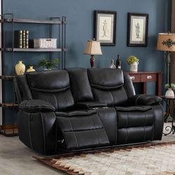 Sofa Set  BLACK Breathable Leatherette Power Recliner w/ USB Loveseat