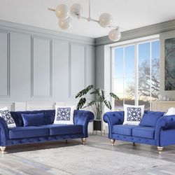 Loretta Blue Velvet Sofa & Loveseat /couch /Living room set
