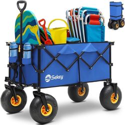Sekey Heavy Duty Beach Wagon With 9" Sand-Proof Wheels – 440lbs Capacity, 200L Foldable Cart For Sand, Camping & Groceries - 4028