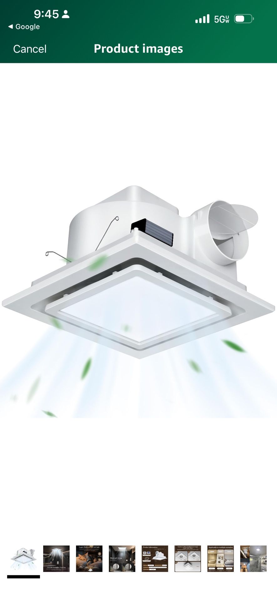 12" Ultra Quiet Bathroom Fan w/LED Light, 1.0 Sone 141CFM 10x10 Mount