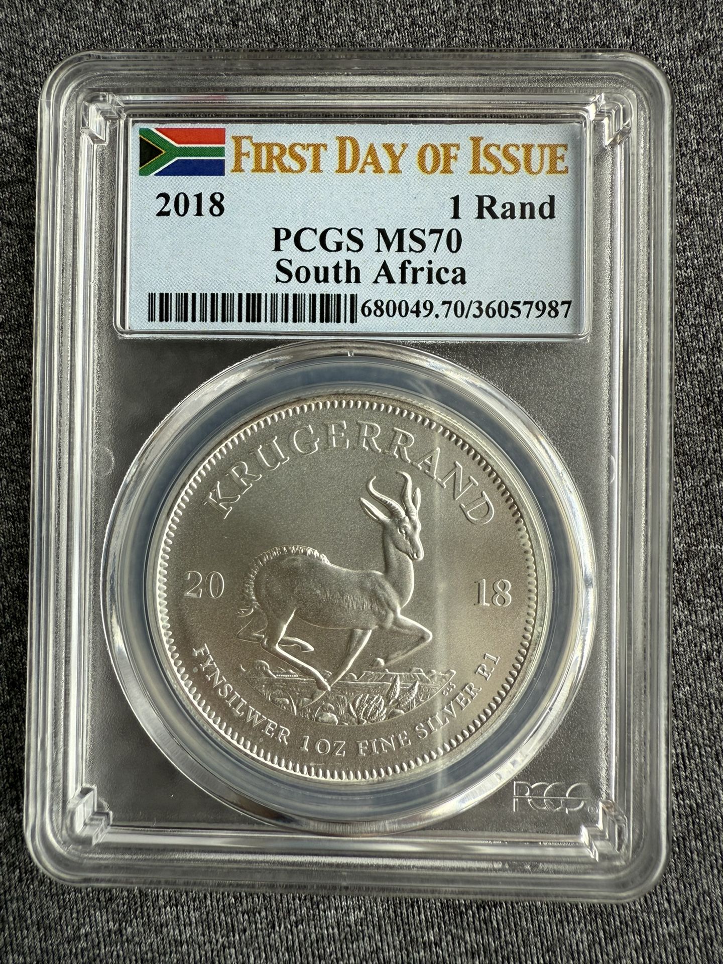 2018 PCGS MS70 SOUTH AFRICA KRUGERRAND 1oz SILVER COIN