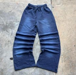 Navy blue wash baggy wide leg sweatpants  -size: S-M -mint condition  -fleece, great quality  -all measurements shown  #baggy #sweatpants #washed #vin