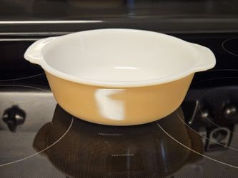 Vintage Fire King Peach Lustre Swirl QT Round Casserole Dish Backward Stamp!