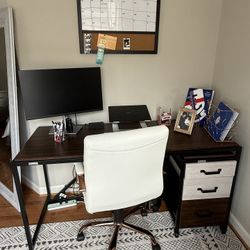 Office Set- Desk, Small Filing Cabinet And Large Cabinet 