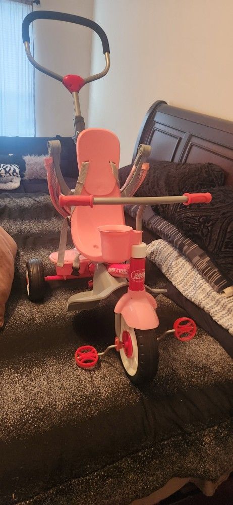 Pink Bike With The Shade And Handle For Parents