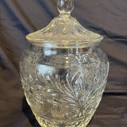 VINTAGE ANCHOR HOCKING DEPRESSION SANDWICH GLASS COOKIE JAR