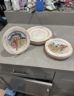 7 Vietri Plates “Tuscany” Set Made In Italy Hand Painted Dinner And Salad Plates