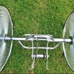 26" Lowrider beach cruiser bike Chrome Trike Conversion Kit  Includes Two 26" 144 Spoke Chrome Hollow-Hub Steel Wheels.