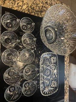 1950s Anchor Hocking Arlington Pattern Punch Bowl Set Plus Serving Tray 