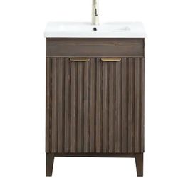 Palos 24-in Spruce Antique Brown Single Sink Bathroom Vanity with White Ceramic To