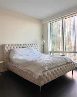 Cream Velvet Queen Size Bed Frame