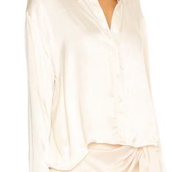 Womens Size Large Beige Satin Blouse Top