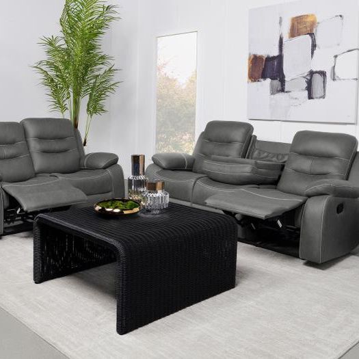 Nova 2-piece Upholstered Motion Reclining Sofa Set Dark Grey