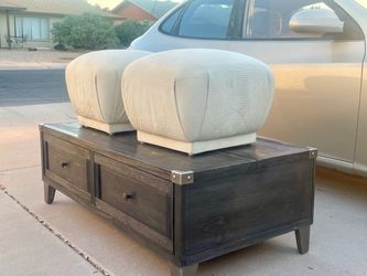 Vintage Pair of Karl Springer Style Art Deco Revival Soufflé Pouf Ottomans