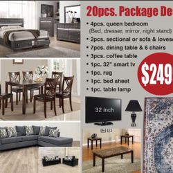 NEW BEDROOM FURNITURE- DINING ROOM- SECTIONAL SOFA COMPLETE PACKAGES 