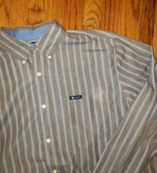 Chaps-Easy Care Men's Shirt with Brown and Blue Stripes Size: XL/TG
