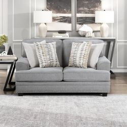 NEW - Lexicon Morelia Loveseat - Gray Chenille with Nailhead Trim