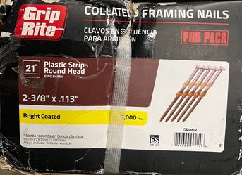 Grip-Rite 2-3/8 in. x 0.113 in. 21º Plastic Collated Bright Coated Ring Shank Round Head Nails 5000 per Box