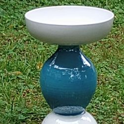 Beautiful Shiny Aqua Blue Ceramic Birdbath 🐦🌺🌷🌻Buy 2 Or 3 Get Free Solar Fountain