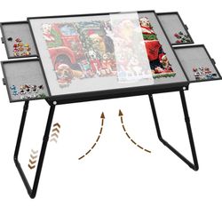 Puzzle Table 1500 Pieces, 3-in-1 Foldable Jigsaw Puzzle Table with Cover – 18” & 28” Height, 5 Angle Tilt, Metal Frame, Portable Puzzle Tables Drawers