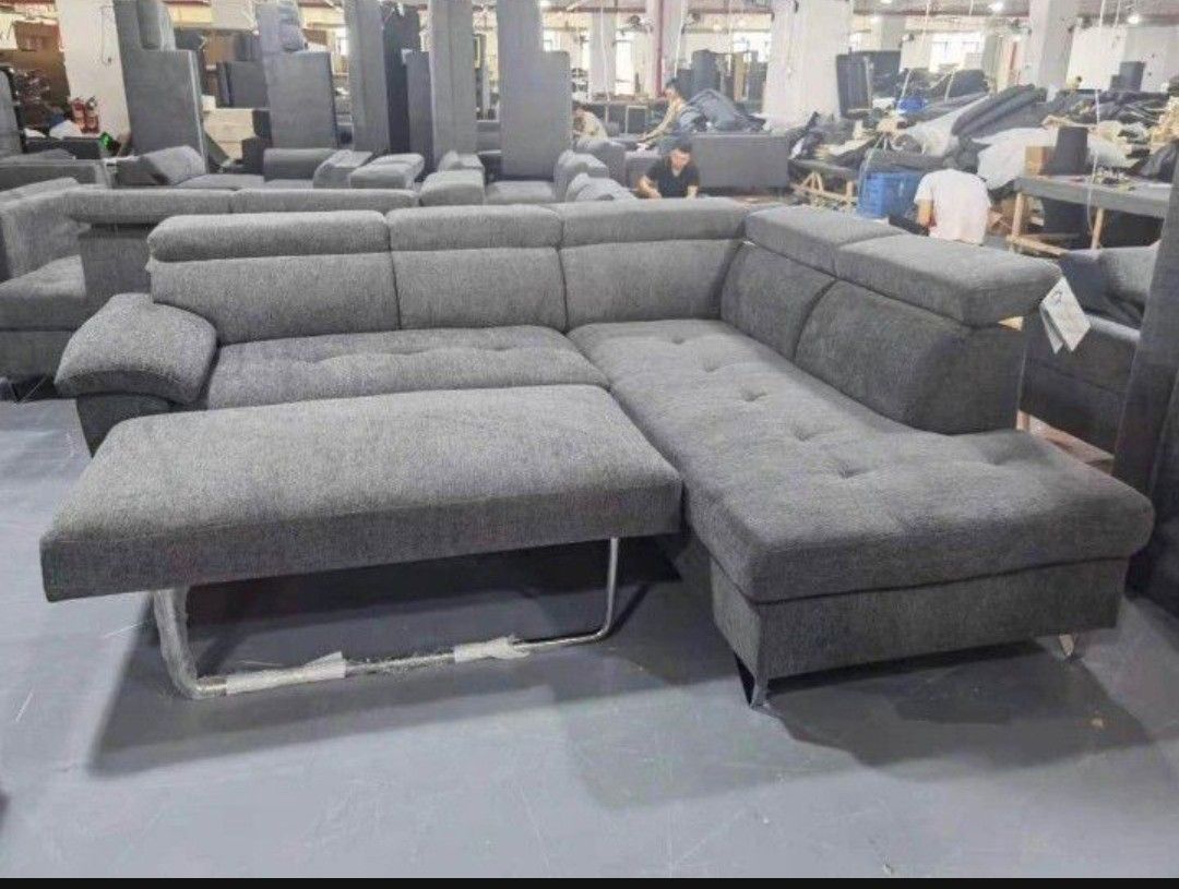 Justin Fabric Grey Sleeper Sofa Sectional,  Furniture Livingroom 